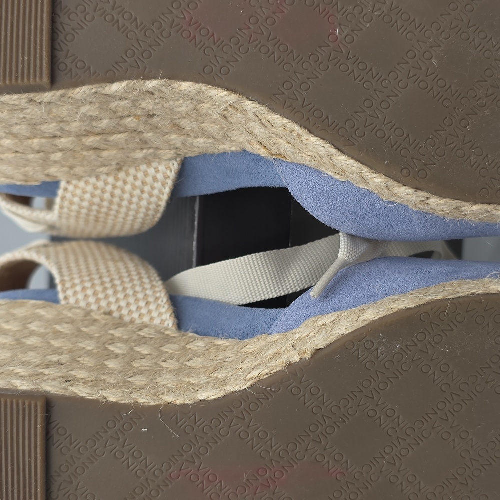 NIB Vionic Aruba Maris Blue and Cream Espadrille Jute Wrap Wedge Women's Size 7 - Picture 10 of 10